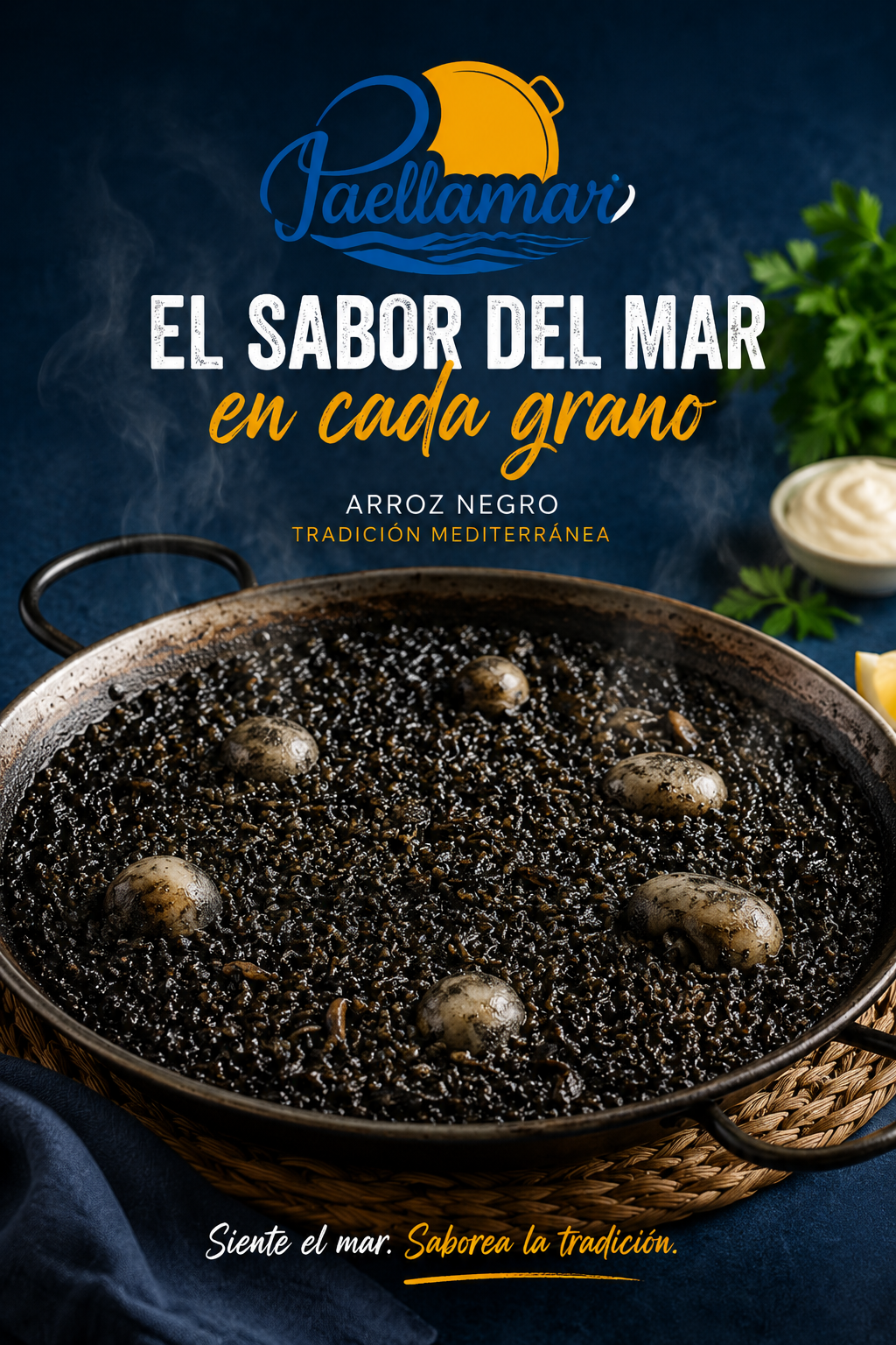 Imagen publicitaria de arroz negro para Paellamar
